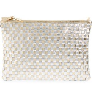 Clare V Woven Metallic Clutch with Tabs